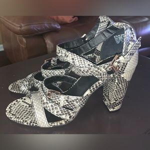 Nine West Adorable Snakeskin Print Strappy Heel Sandals